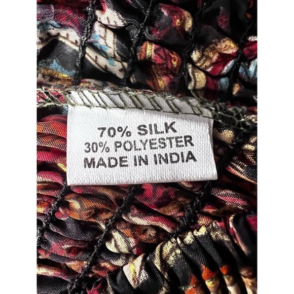 Recycled Silk Blend Floral Patchwork Tiered Ruffle Skirt Free Sz Gypsy Boho - Picture 8 of 8